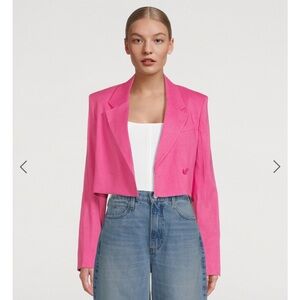 Frame Cropped Strong Shoulder Blazer in Flamingo Pink